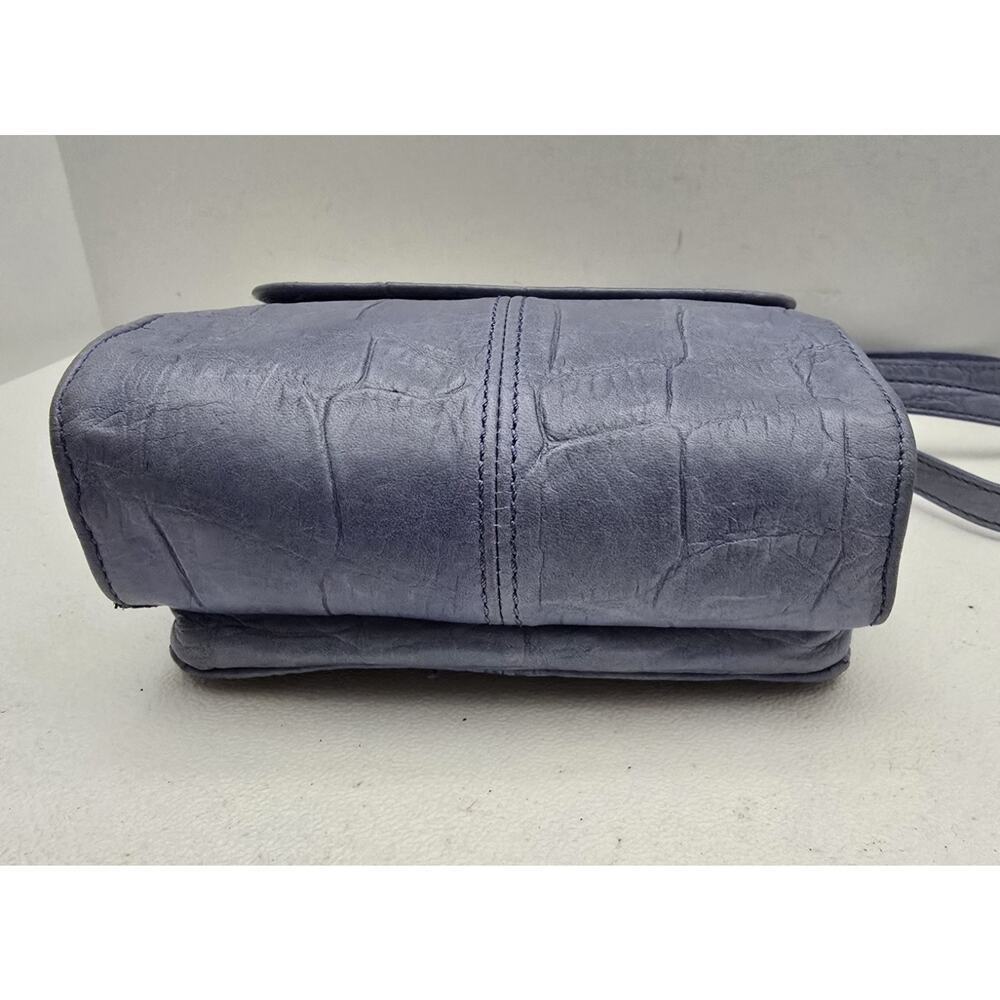 American Leather Co. Kansas Crossbody Bag Croc Embossed Leather Purse Blue - Picture 6 of 11